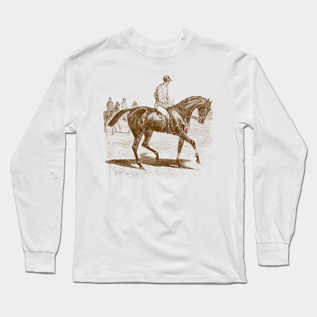 A Racing Horse with a Rider Vintage Illustration Long Sleeve T-Shirt by Biophilia